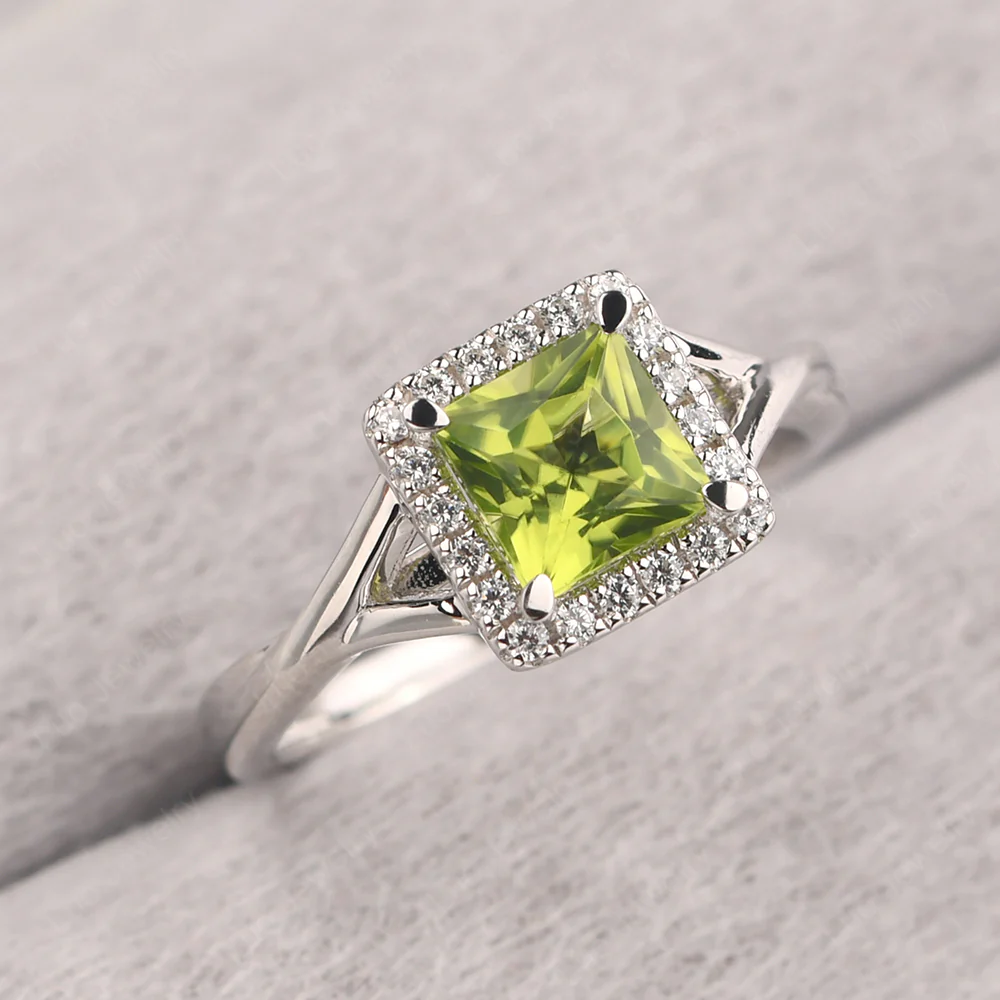 Peridot Split Shank Halo Engagement Ring - Image 3