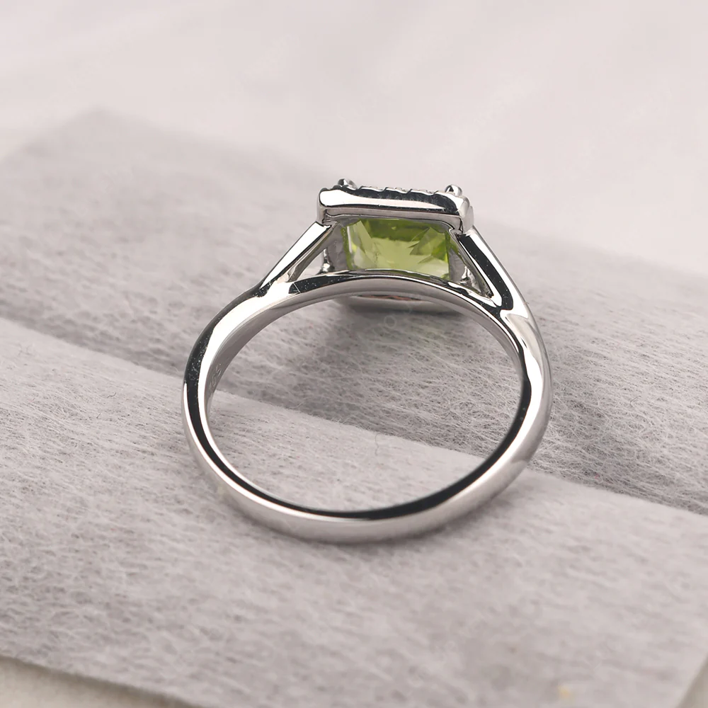 Peridot Split Shank Halo Engagement Ring - Image 4