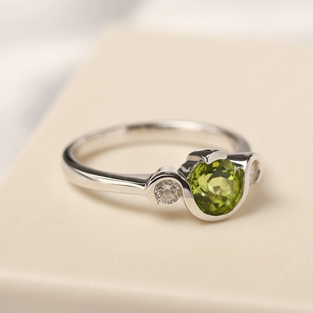 Peridot Vintage Bezel Set Engagement Ring - Image 2