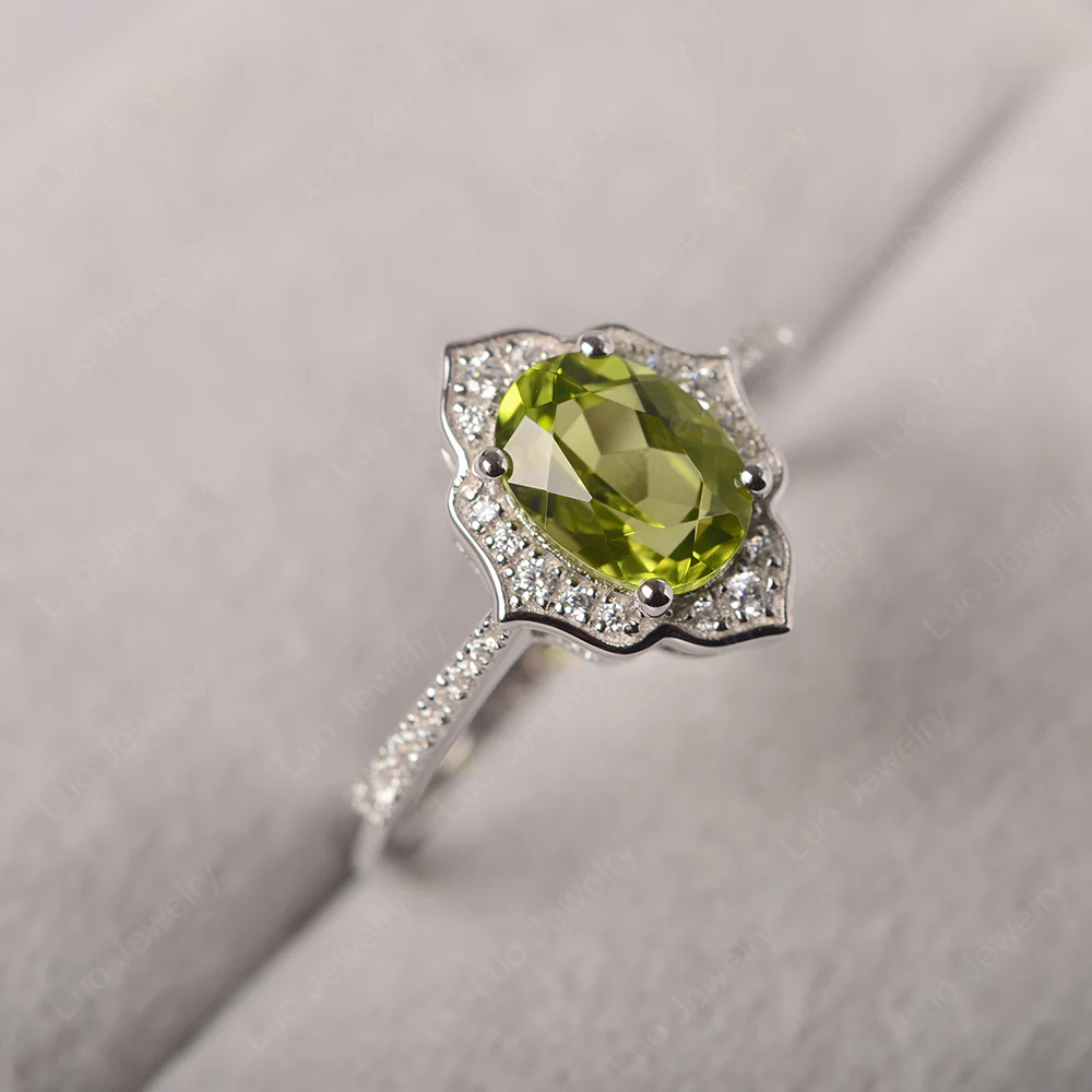 Peridot Floral Engagement Ring - Image 4