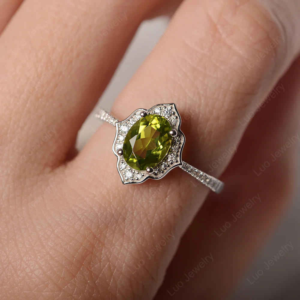 Peridot Floral Engagement Ring - Image 7