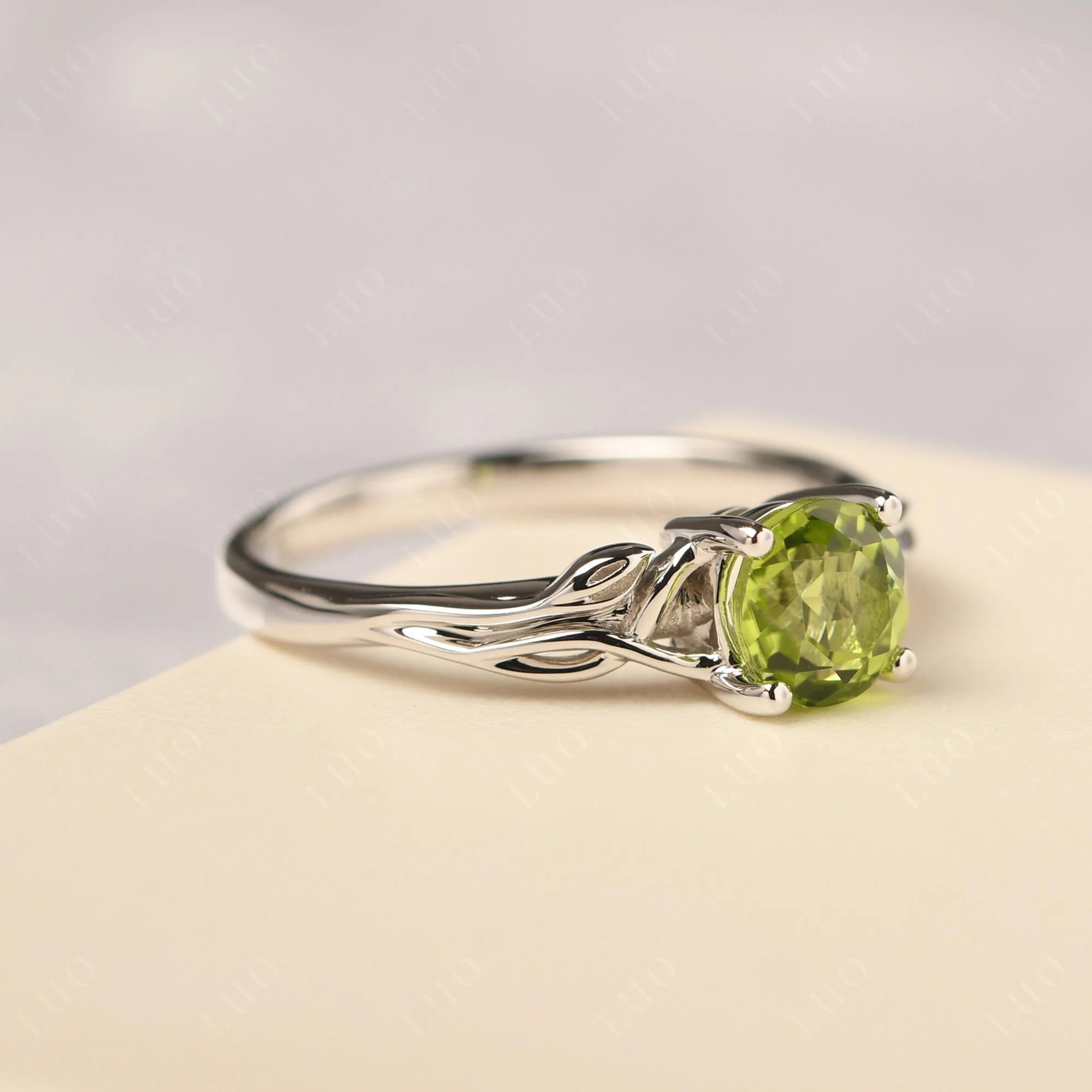 Petite Peridot Tender Leaf Ring - Image 11