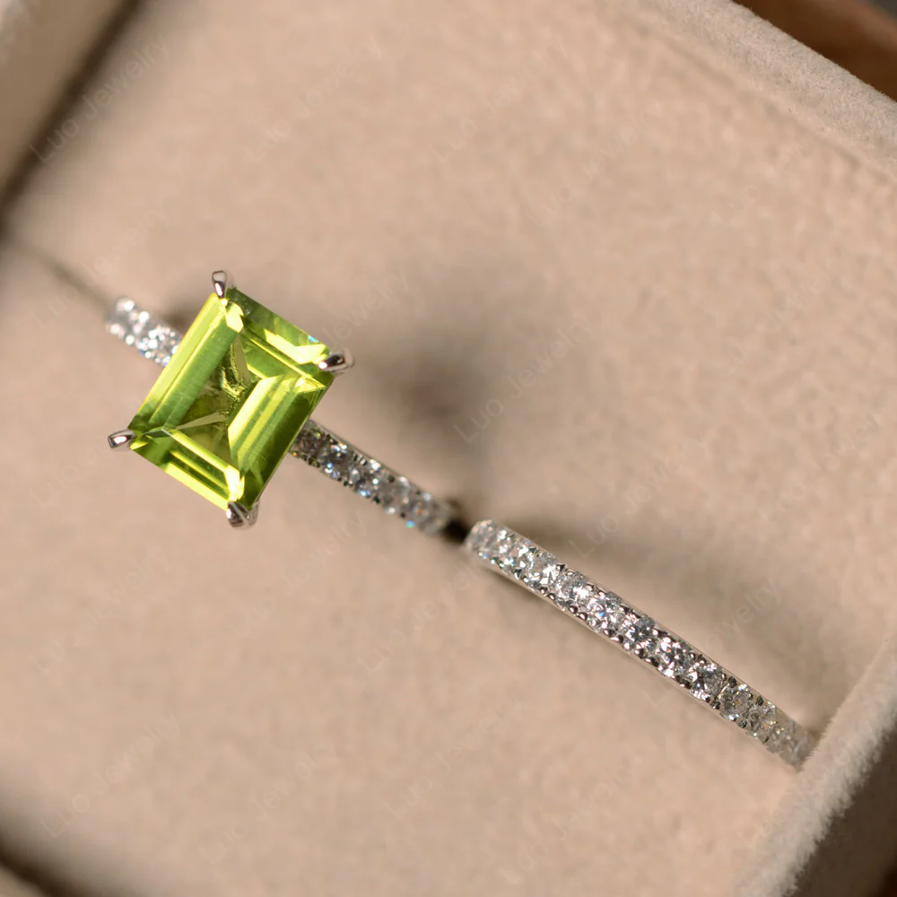Peridot Emerald Cut Wedding Ring Sets - Image 4