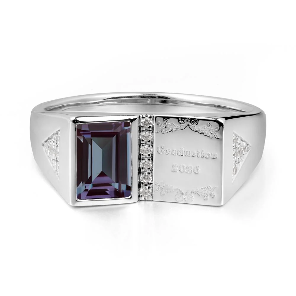 Personalized Emerald-Cut Alexandrite Bezel Ring - Image 8