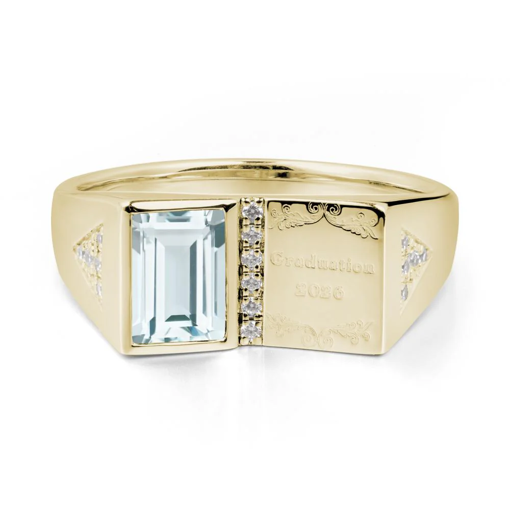 Personalized Emerald-Cut Aquamarine Bezel Ring