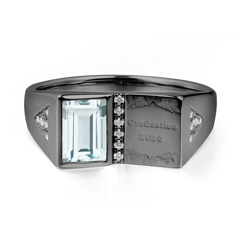 Personalized Emerald-Cut Aquamarine Bezel Ring - Image 7
