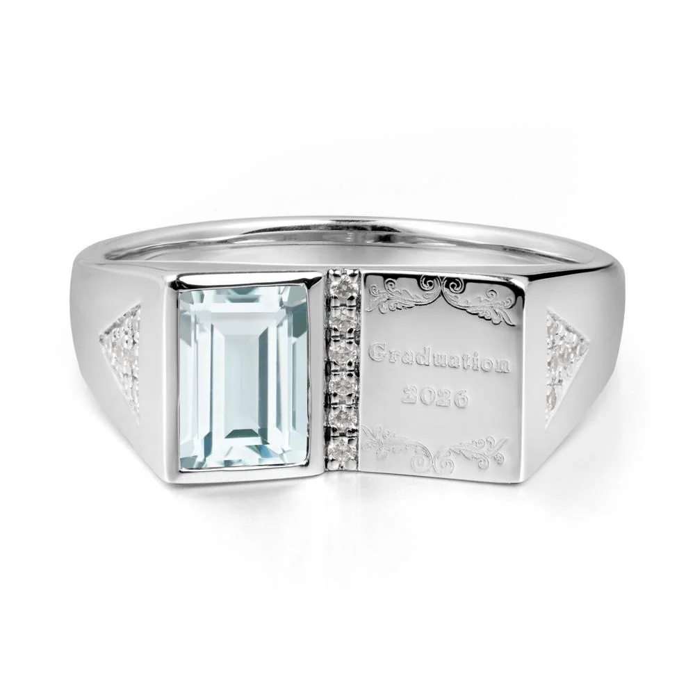 Personalized Emerald-Cut Aquamarine Bezel Ring - Image 8