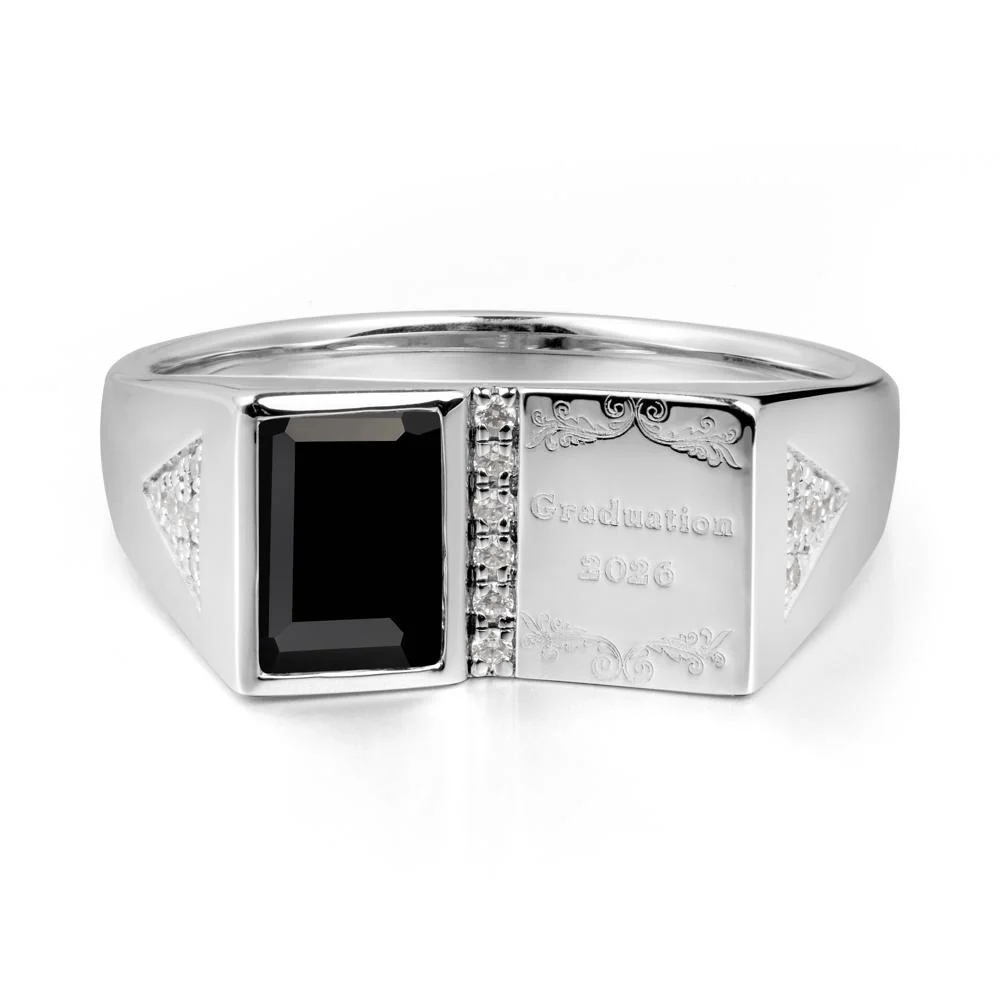 Personalized Emerald-Cut Black Spinel Bezel Ring - Image 3