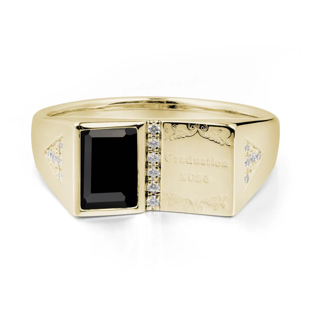 Personalized Emerald-Cut Black Spinel Bezel Ring - Image 8