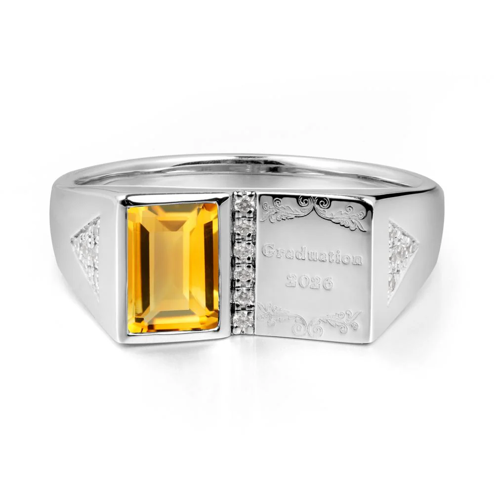 Personalized Emerald-Cut Citrine Bezel Ring - Image 2
