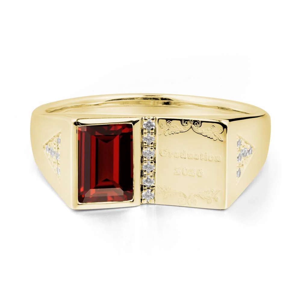 Personalized Emerald-Cut Garnet Bezel Ring - Image 8