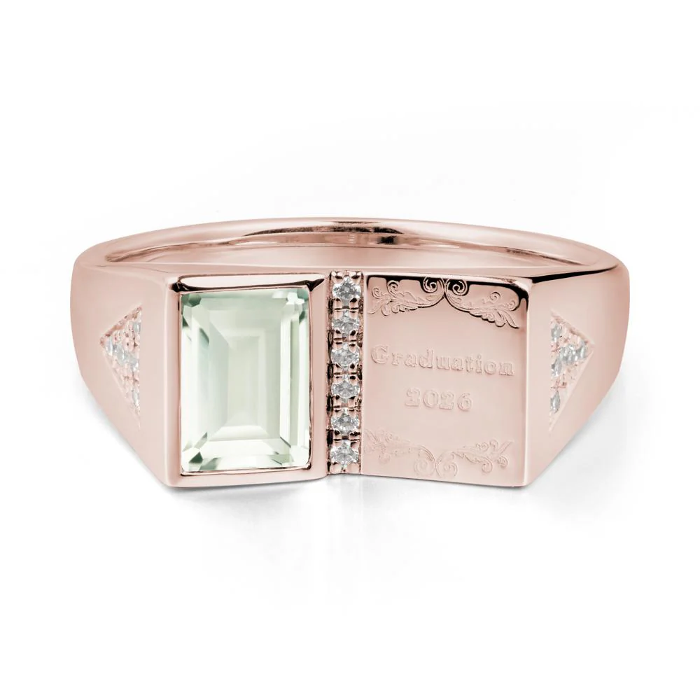 Personalized Emerald-Cut Green Amethyst Bezel Ring - Image 4