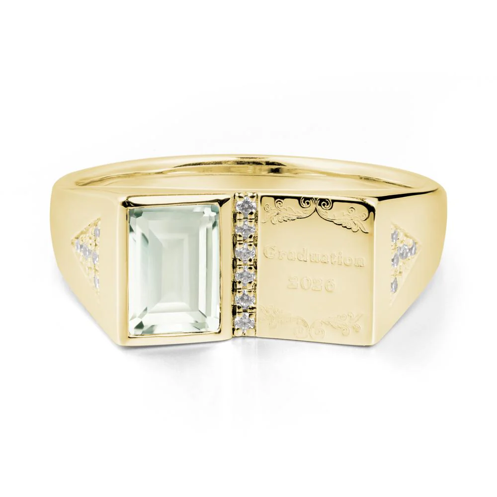 Personalized Emerald-Cut Green Amethyst Bezel Ring - Image 7