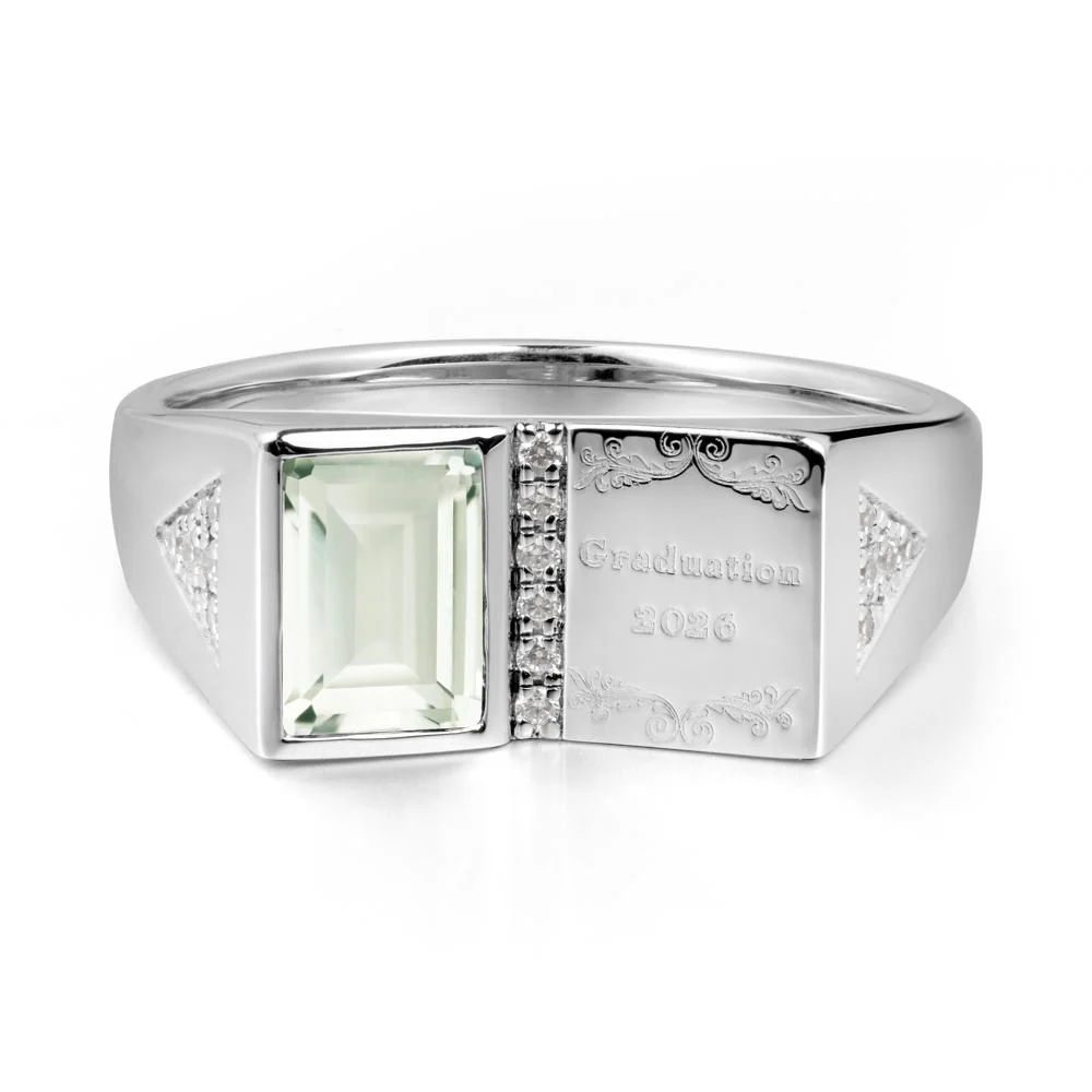 Personalized Emerald-Cut Green Amethyst Bezel Ring - Image 9