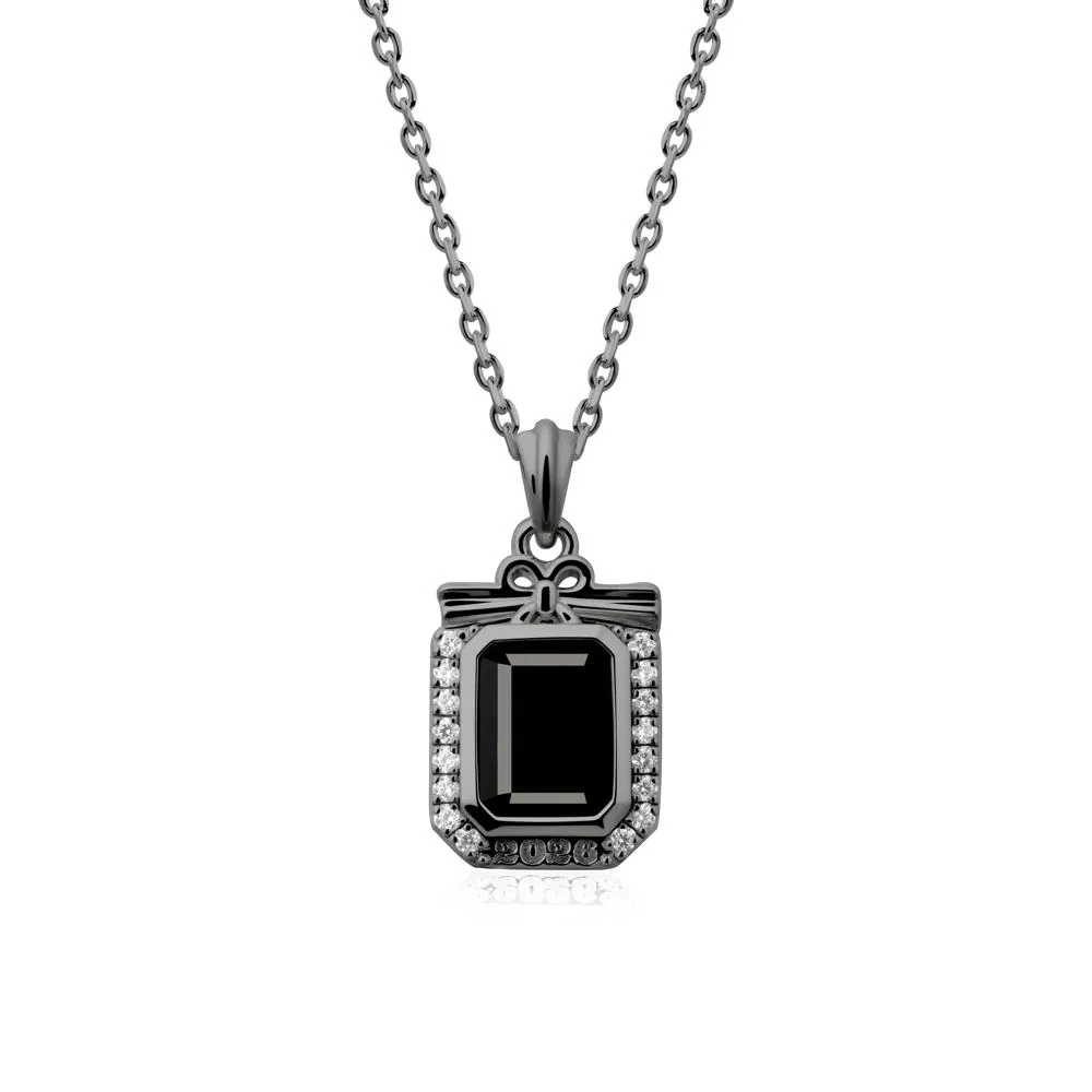 Personalized Graduation Black Spinel Halo Necklace - Image 8