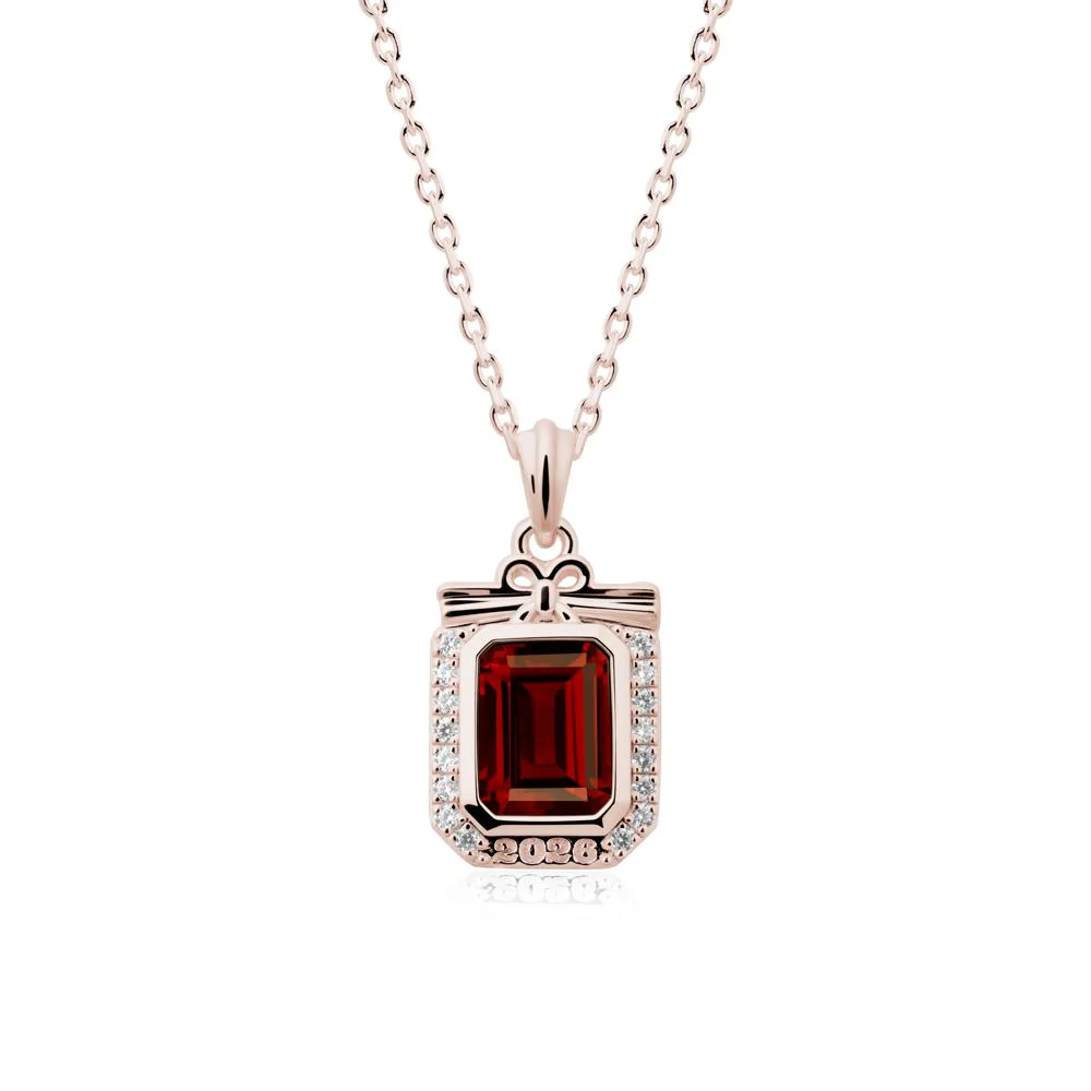 Personalized Graduation Garnet Halo Necklace - Image 2
