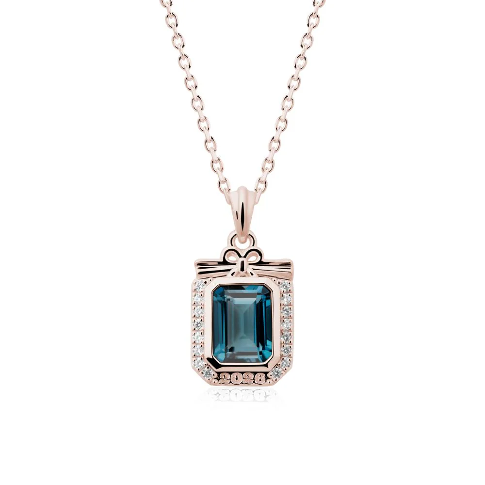 Personalized Graduation London Blue Topaz Halo Necklace - Image 2