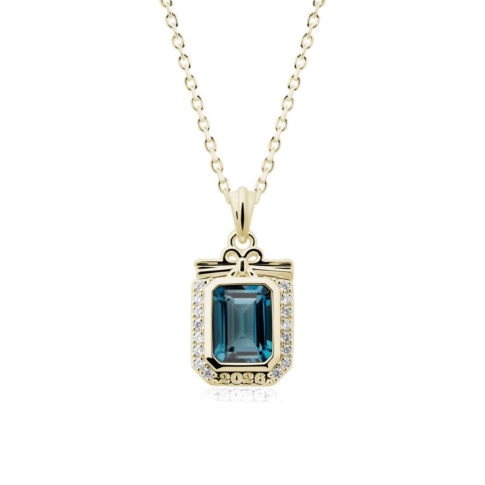 Personalized Graduation London Blue Topaz Halo Necklace - Image 3