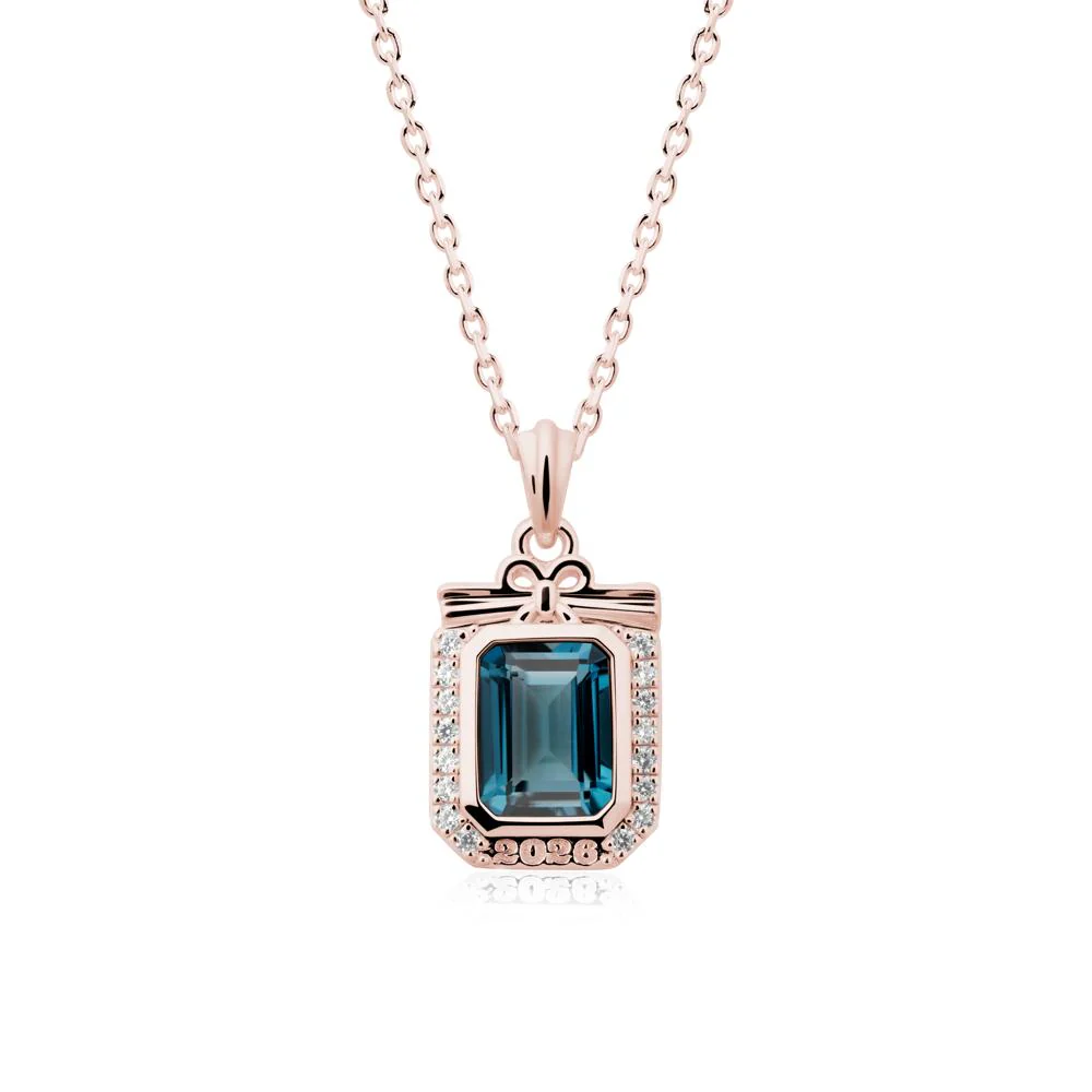 Personalized Graduation London Blue Topaz Halo Necklace - Image 4