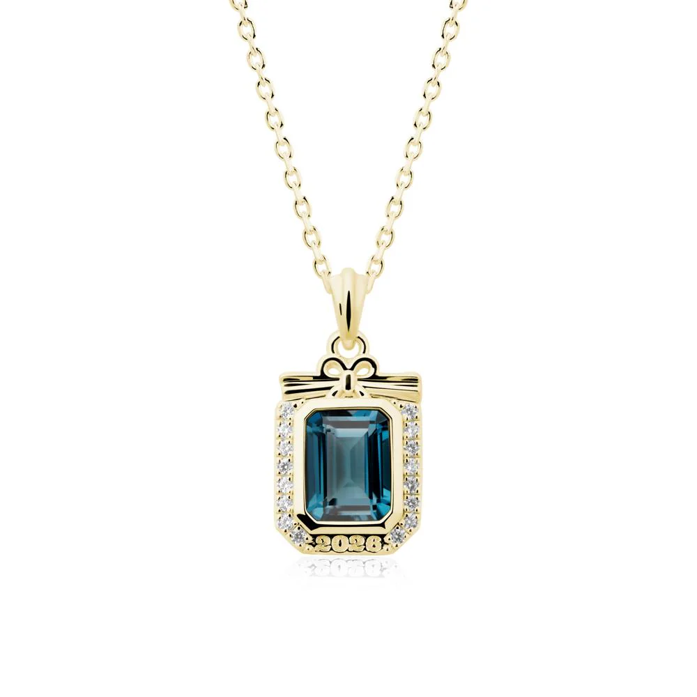 Personalized Graduation London Blue Topaz Halo Necklace - Image 6
