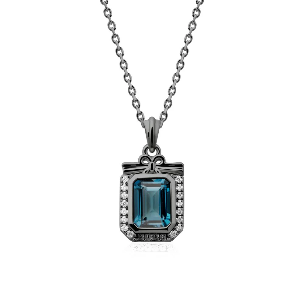 Personalized Graduation London Blue Topaz Halo Necklace - Image 7