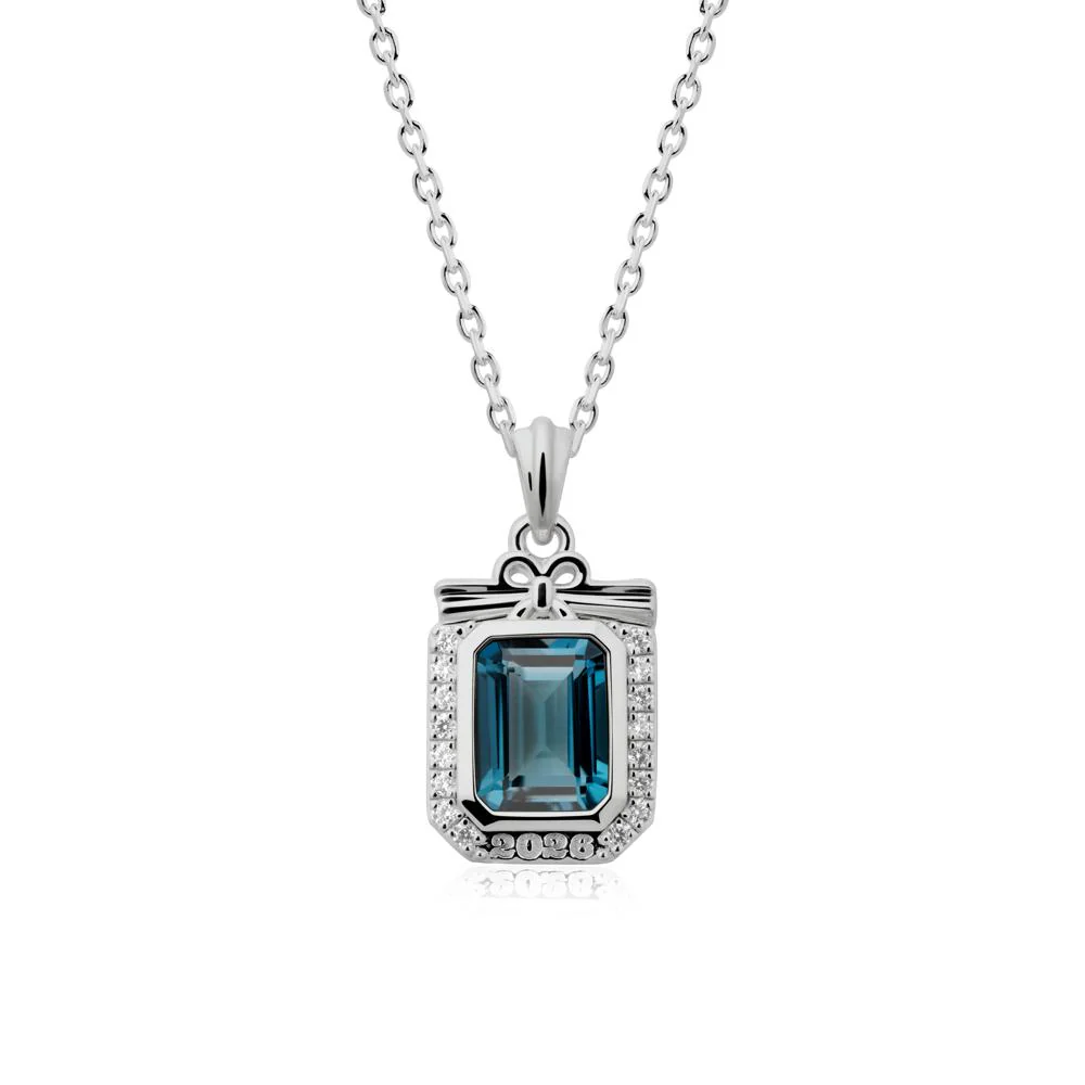 Personalized Graduation London Blue Topaz Halo Necklace - Image 8