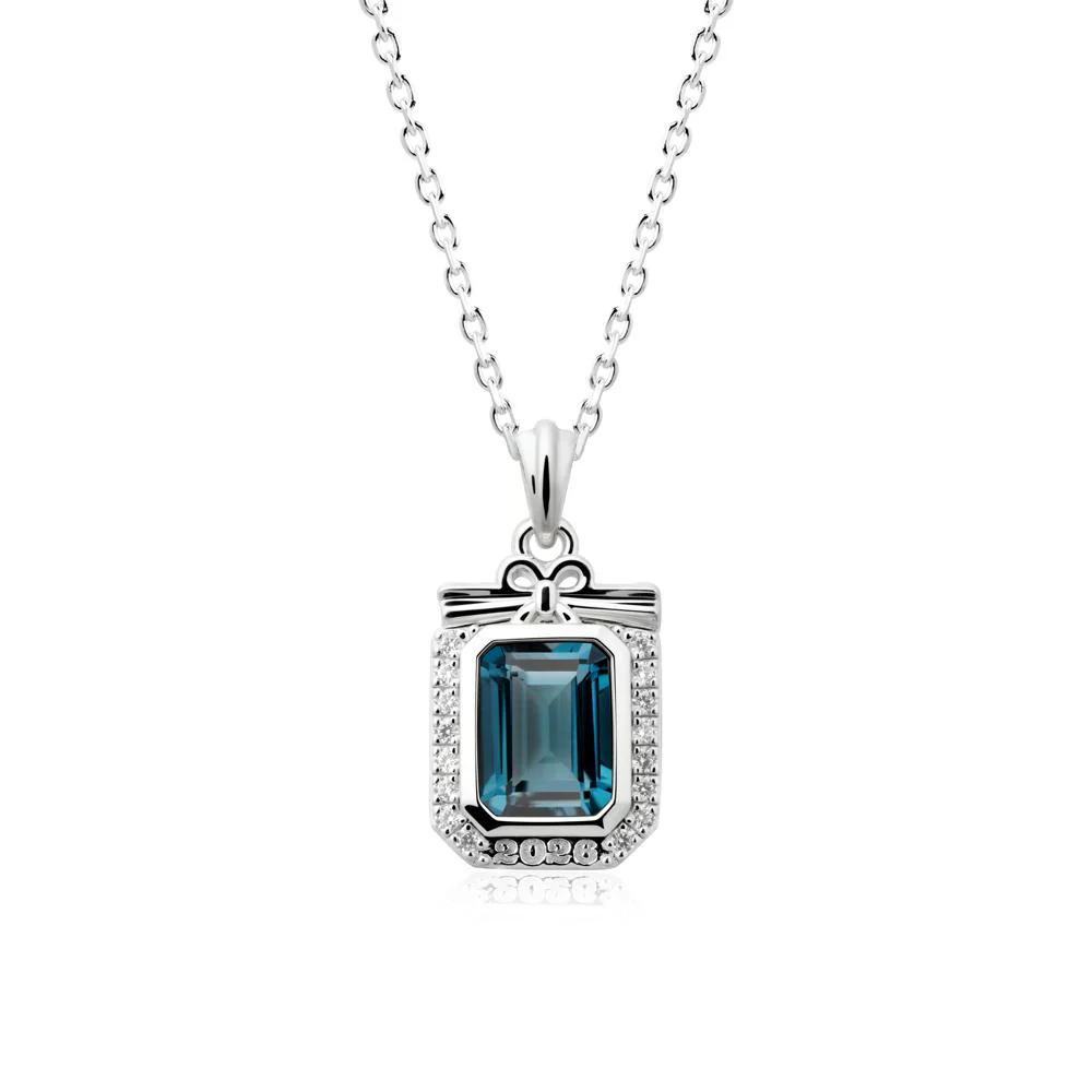 Personalized Graduation London Blue Topaz Halo Necklace - Image 9