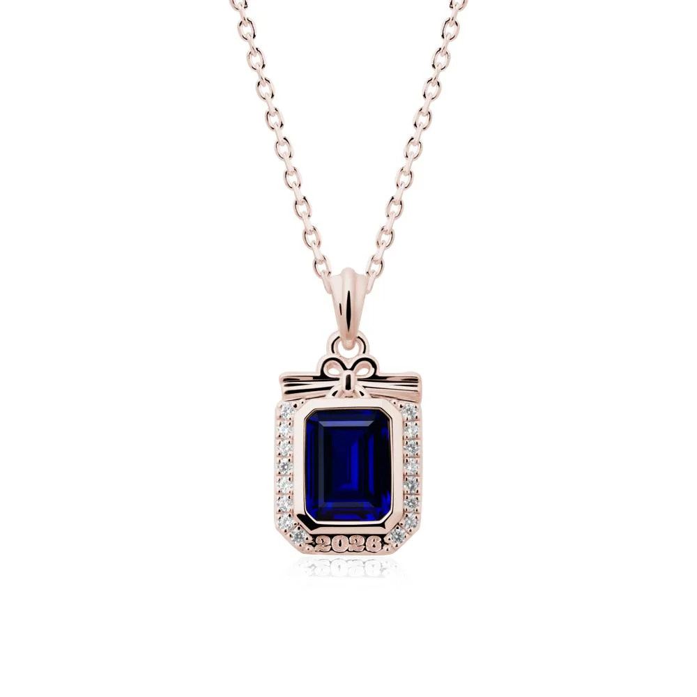 Personalized Graduation Sapphire Halo Necklace - Image 2