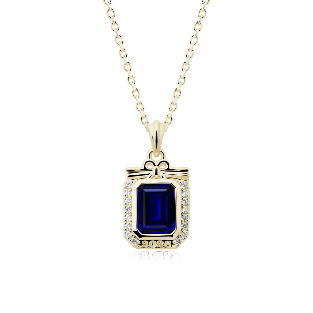 Personalized Graduation Sapphire Halo Necklace - Image 3