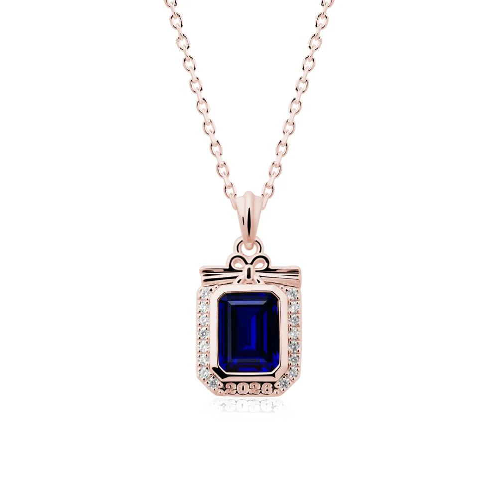 Personalized Graduation Sapphire Halo Necklace - Image 4