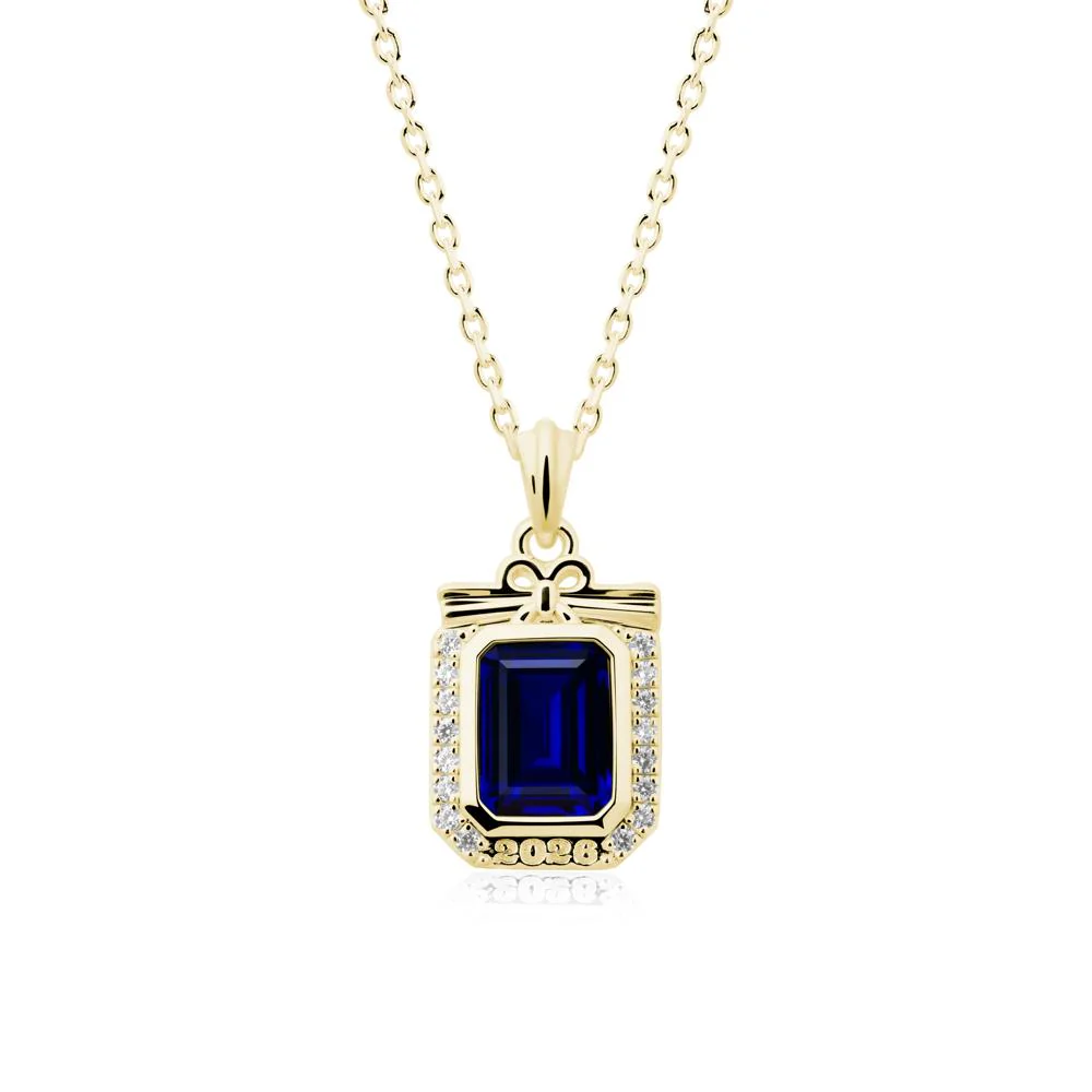 Personalized Graduation Sapphire Halo Necklace - Image 6