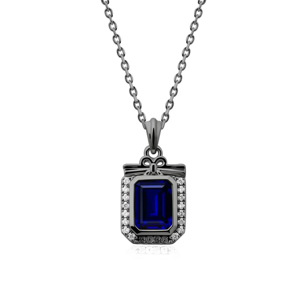 Personalized Graduation Sapphire Halo Necklace - Image 7