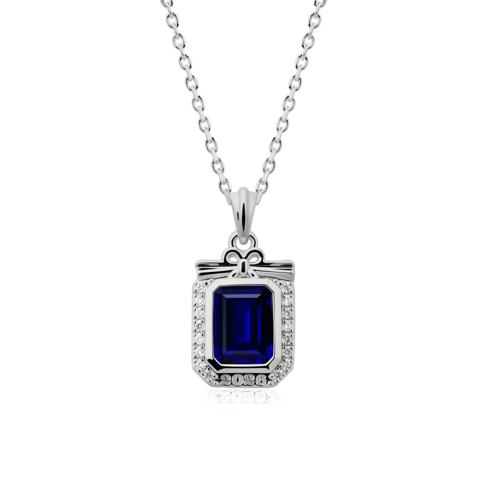 Personalized Graduation Sapphire Halo Necklace - Image 8