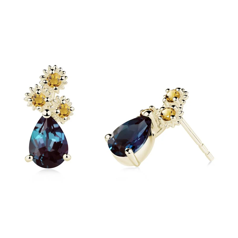 Petals of Promise Sunflower Alexandrite and Citrine Earrings - Image 4