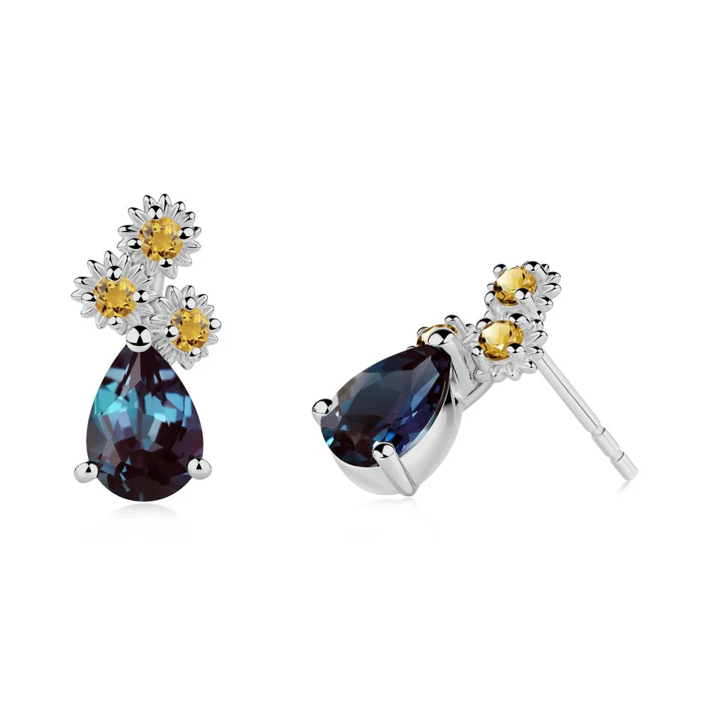 Petals of Promise Sunflower Alexandrite and Citrine Earrings - Image 5