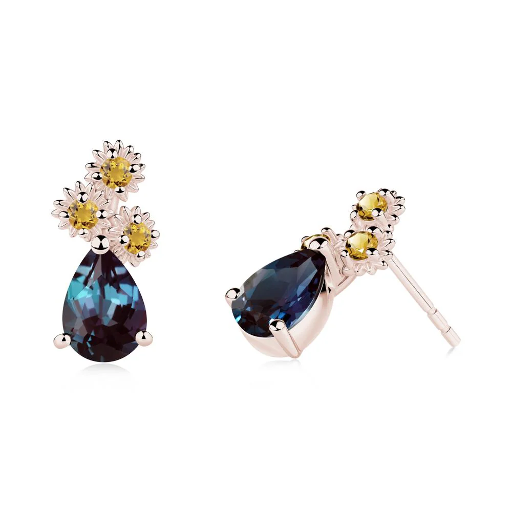 Petals of Promise Sunflower Alexandrite and Citrine Earrings - Image 6