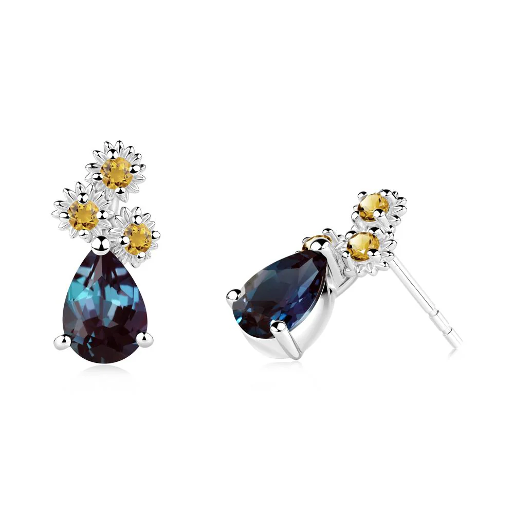 Petals of Promise Sunflower Alexandrite and Citrine Earrings - Image 7