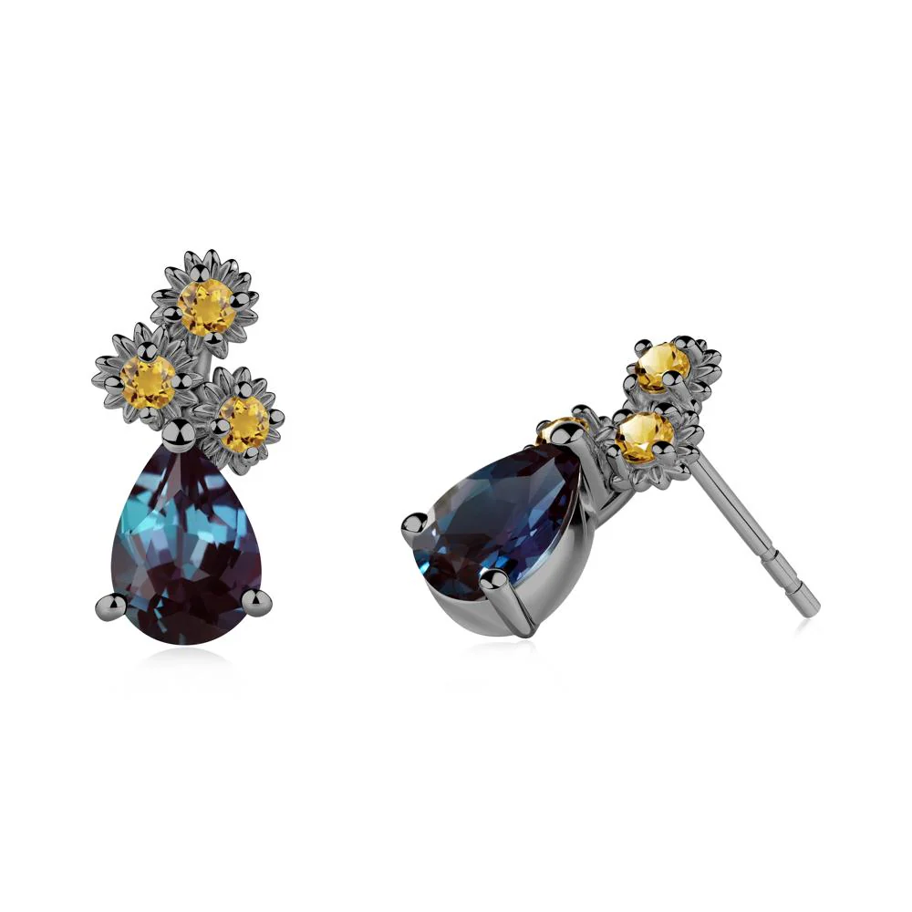 Petals of Promise Sunflower Alexandrite and Citrine Earrings - Image 9