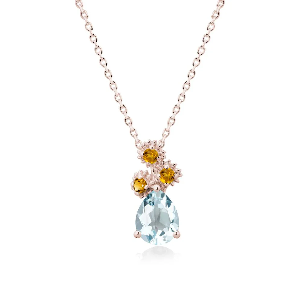Petals of Promise Sunflower Aquamarine and Citrine Necklace - Image 2