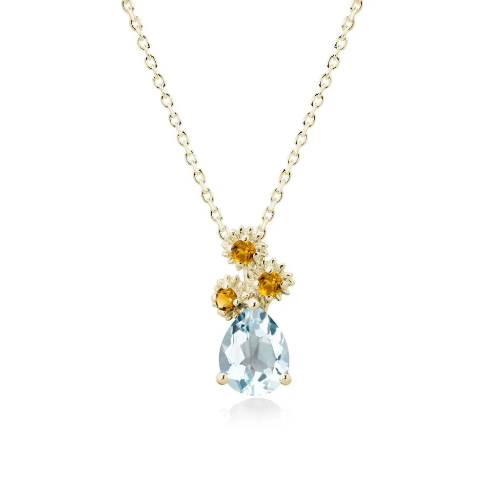 Petals of Promise Sunflower Aquamarine and Citrine Necklace - Image 3