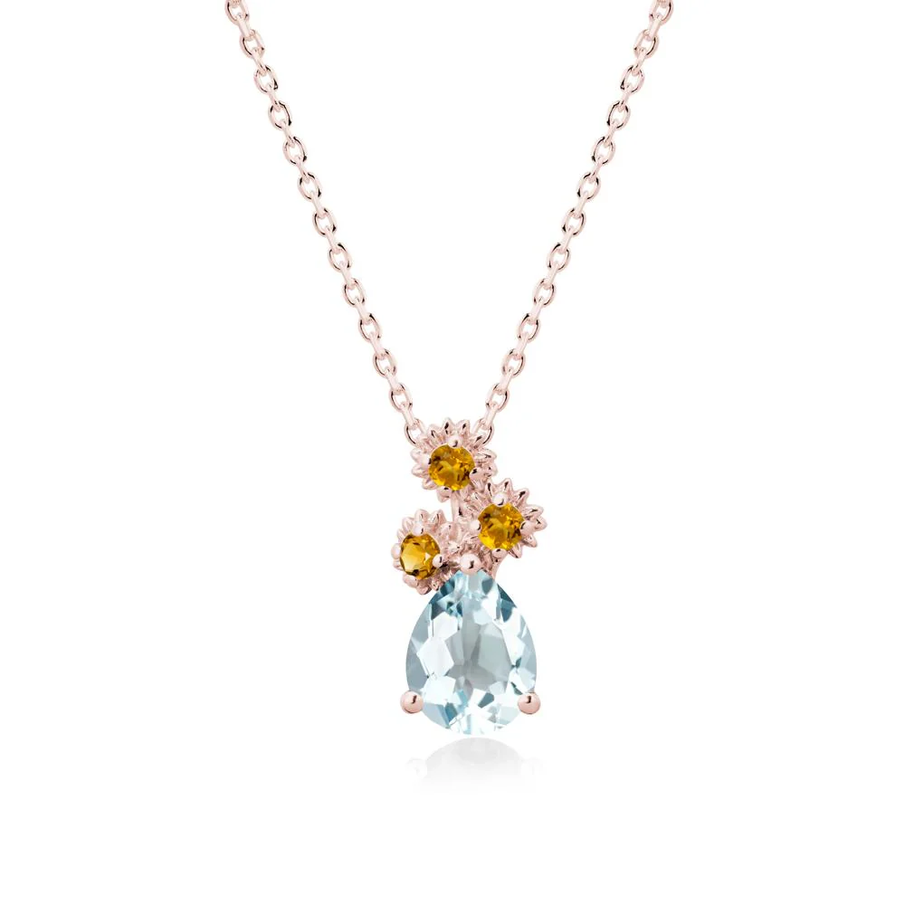 Petals of Promise Sunflower Aquamarine and Citrine Necklace - Image 4