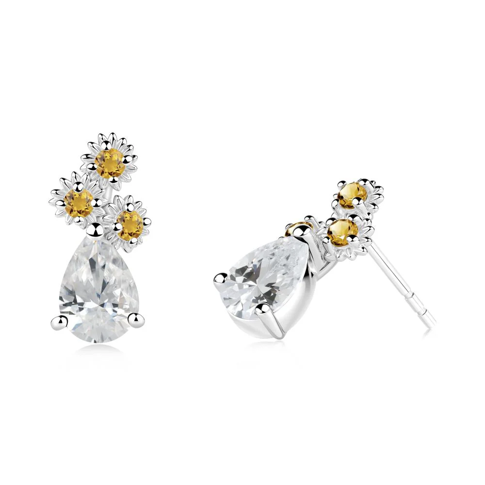 Petals of Promise Sunflower Cubic Zirconia and Citrine Earrings