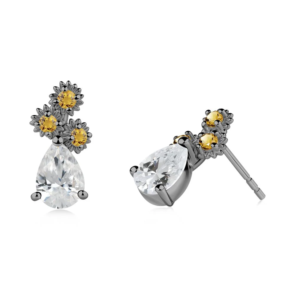 Petals of Promise Sunflower Cubic Zirconia and Citrine Earrings - Image 3