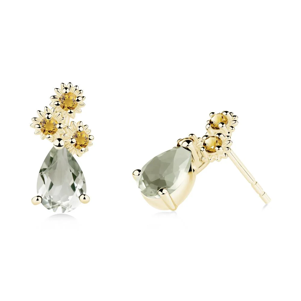 Petals of Promise Sunflower Green Amethyst and Citrine Earrings - Image 2