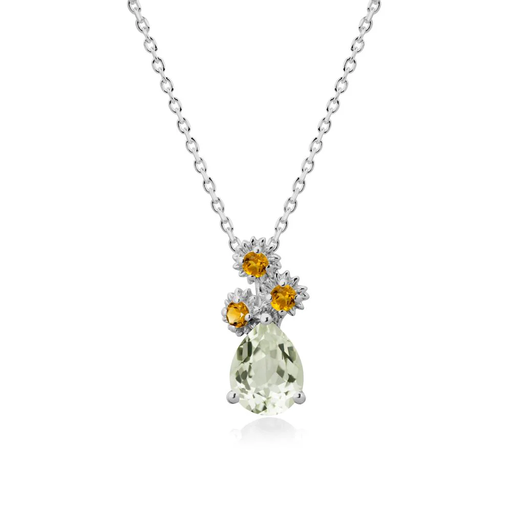 Petals of Promise Sunflower Green Amethyst and Citrine Necklace