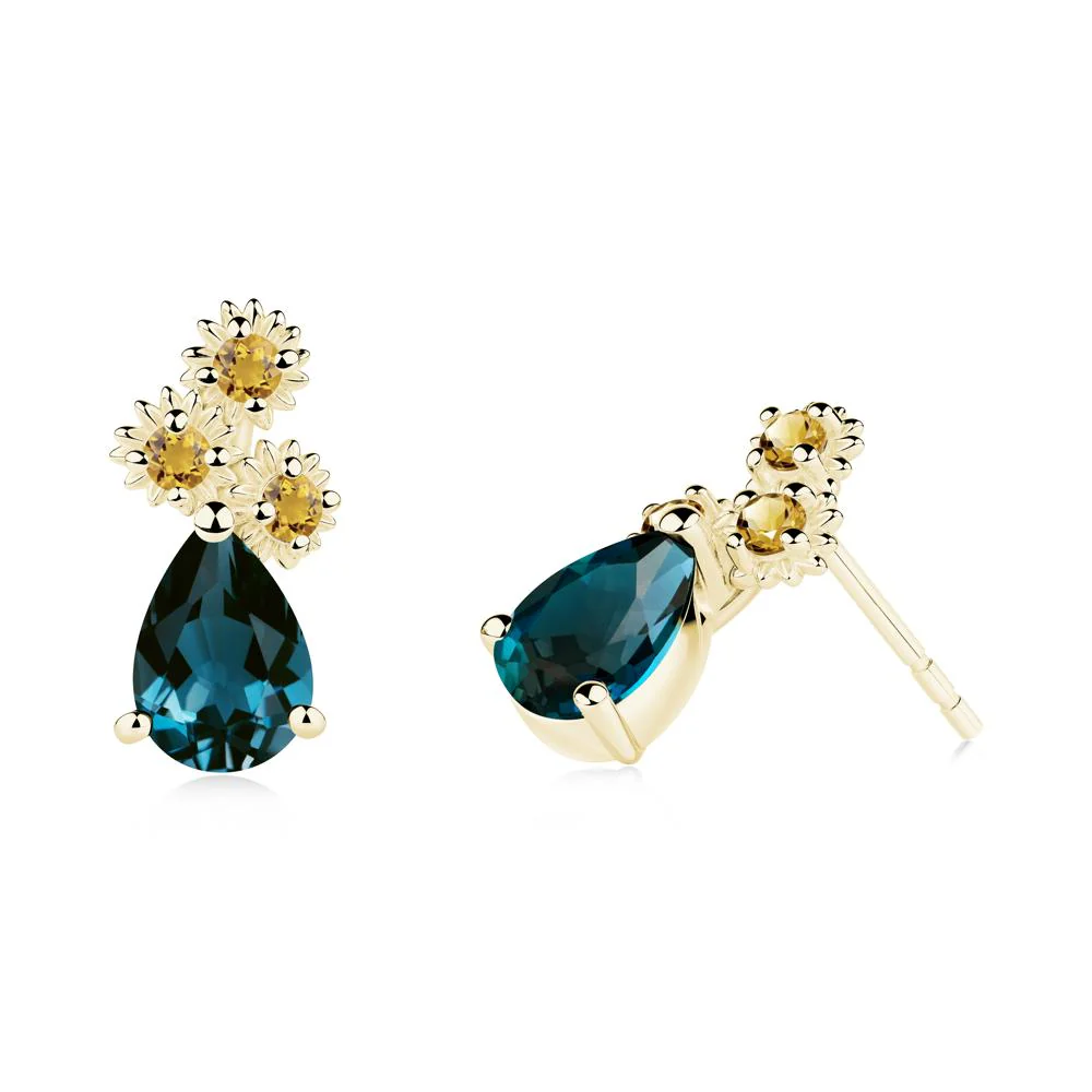 Petals of Promise Sunflower London Blue Topaz and Citrine Earrings - Image 2