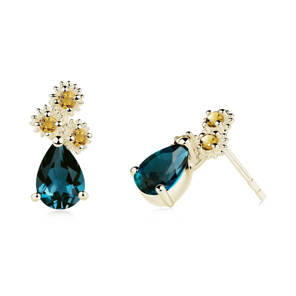 Petals of Promise Sunflower London Blue Topaz and Citrine Earrings - Image 4