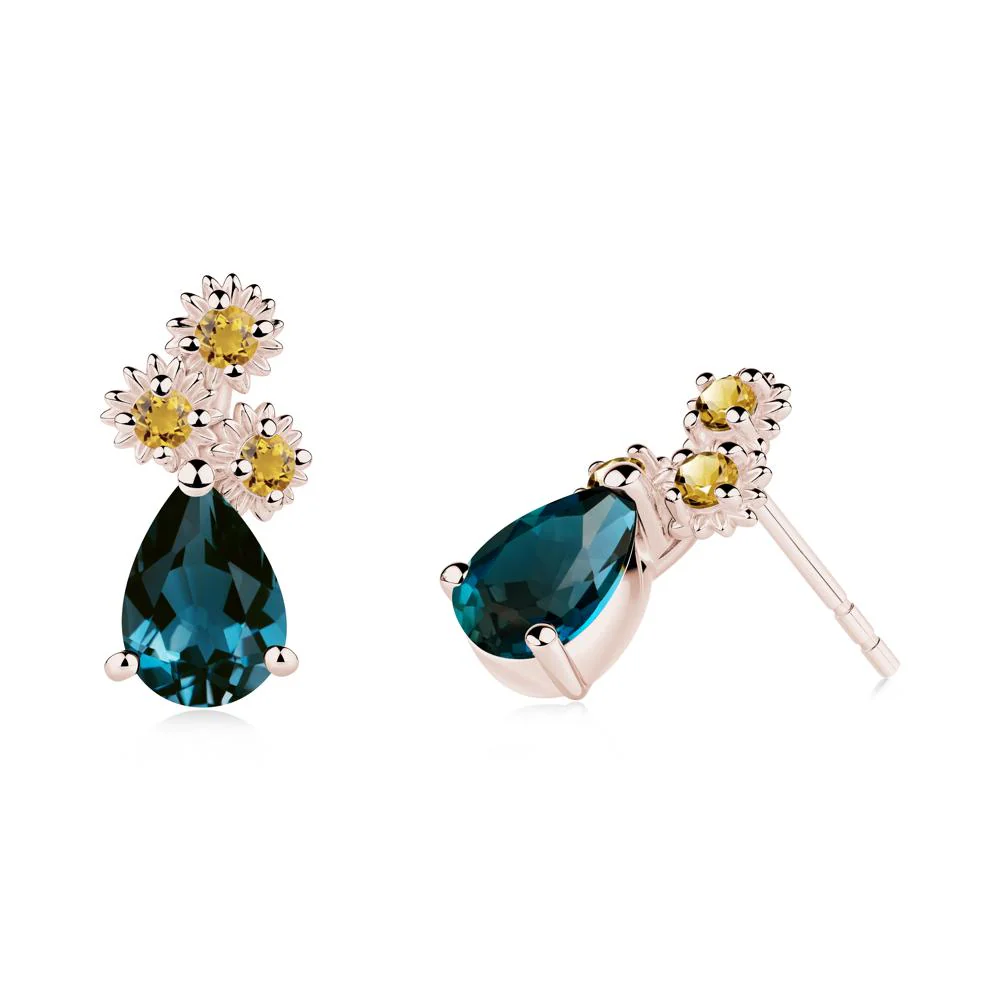 Petals of Promise Sunflower London Blue Topaz and Citrine Earrings - Image 5
