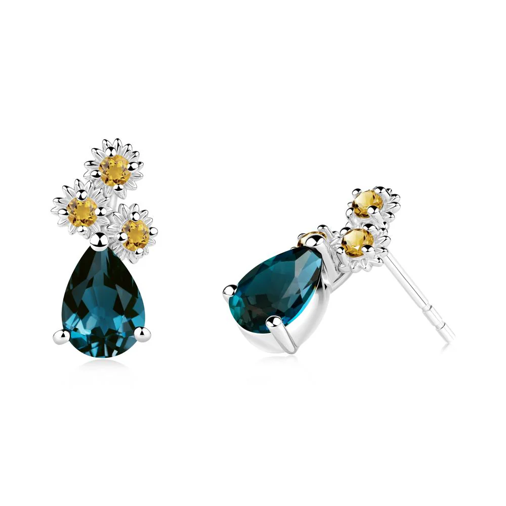 Petals of Promise Sunflower London Blue Topaz and Citrine Earrings - Image 7