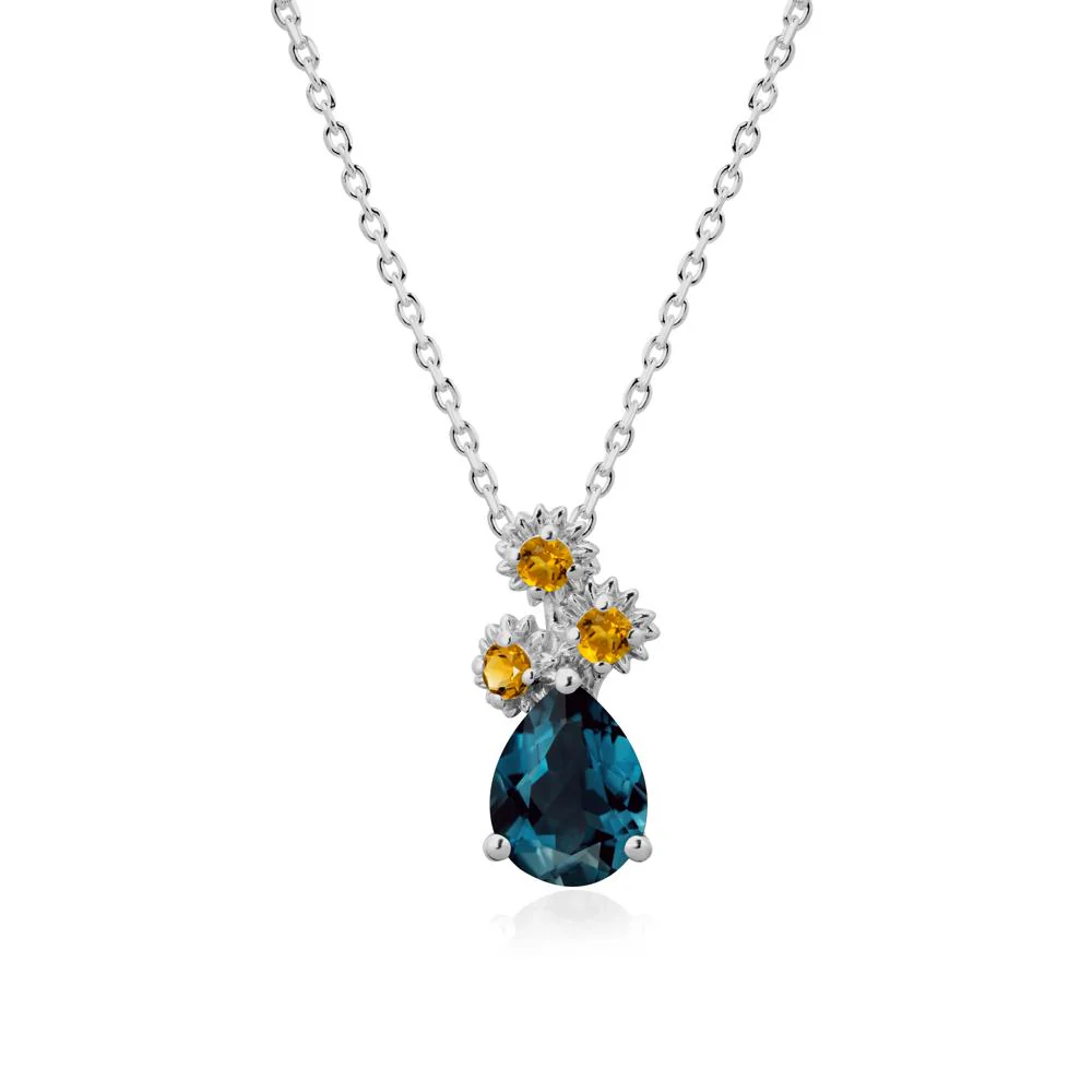 Petals of Promise Sunflower London Blue Topaz and Citrine Necklace